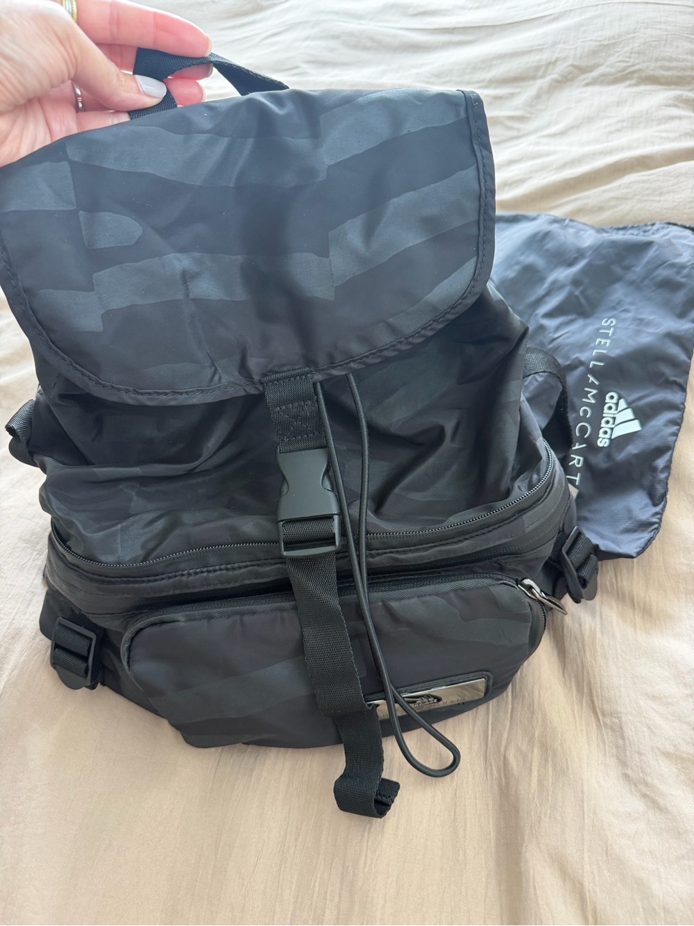 Adidas by Stella McCartney Black Nylon Drawstring Converter Backpack